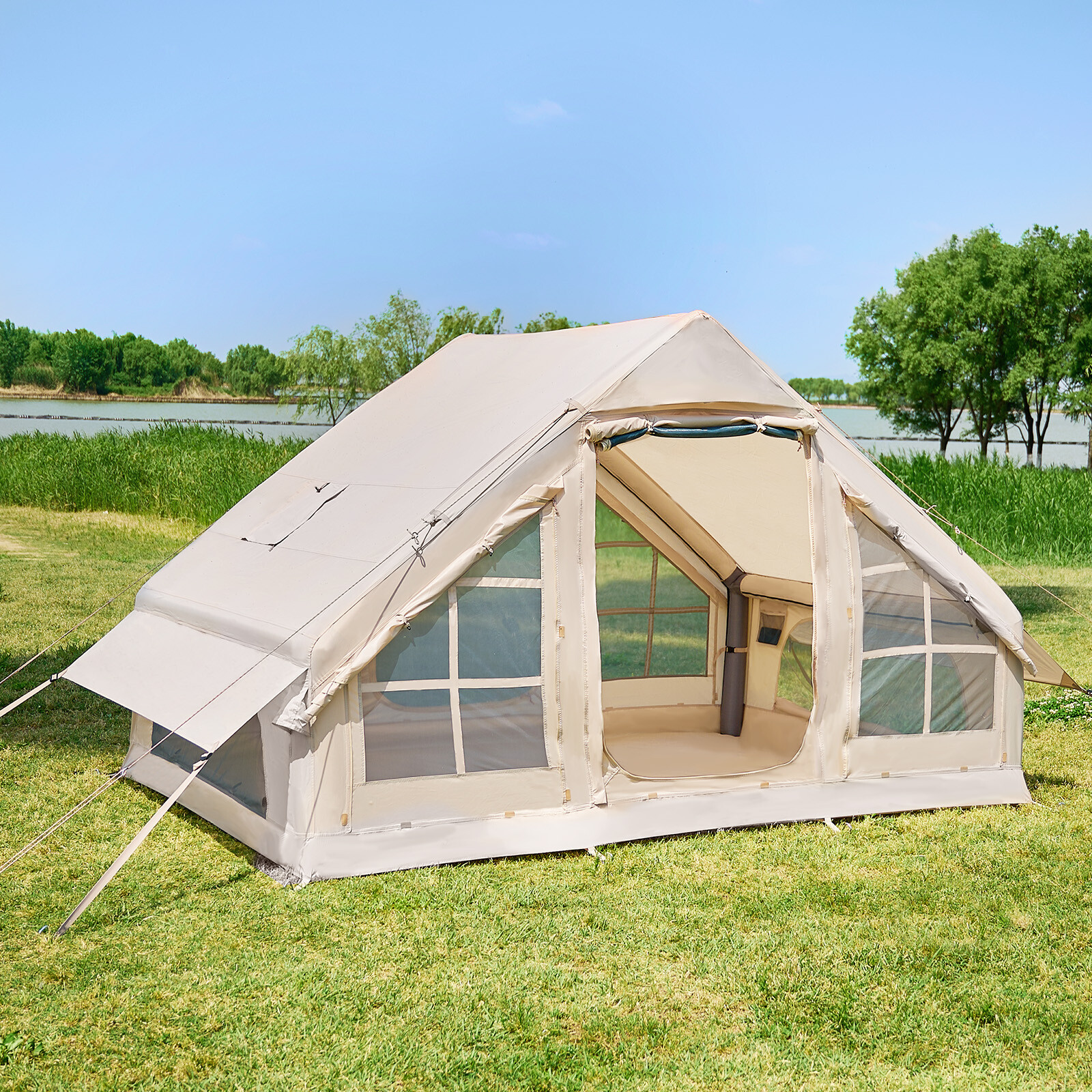 SLSY Inflatable Camping Tent with Pump 6 Person Family Camping Tent with Window