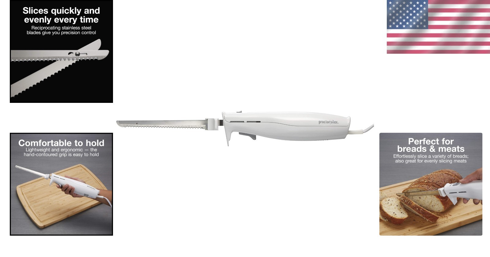 Electric Carving Knife for Meats & Bread, Lightweight, White