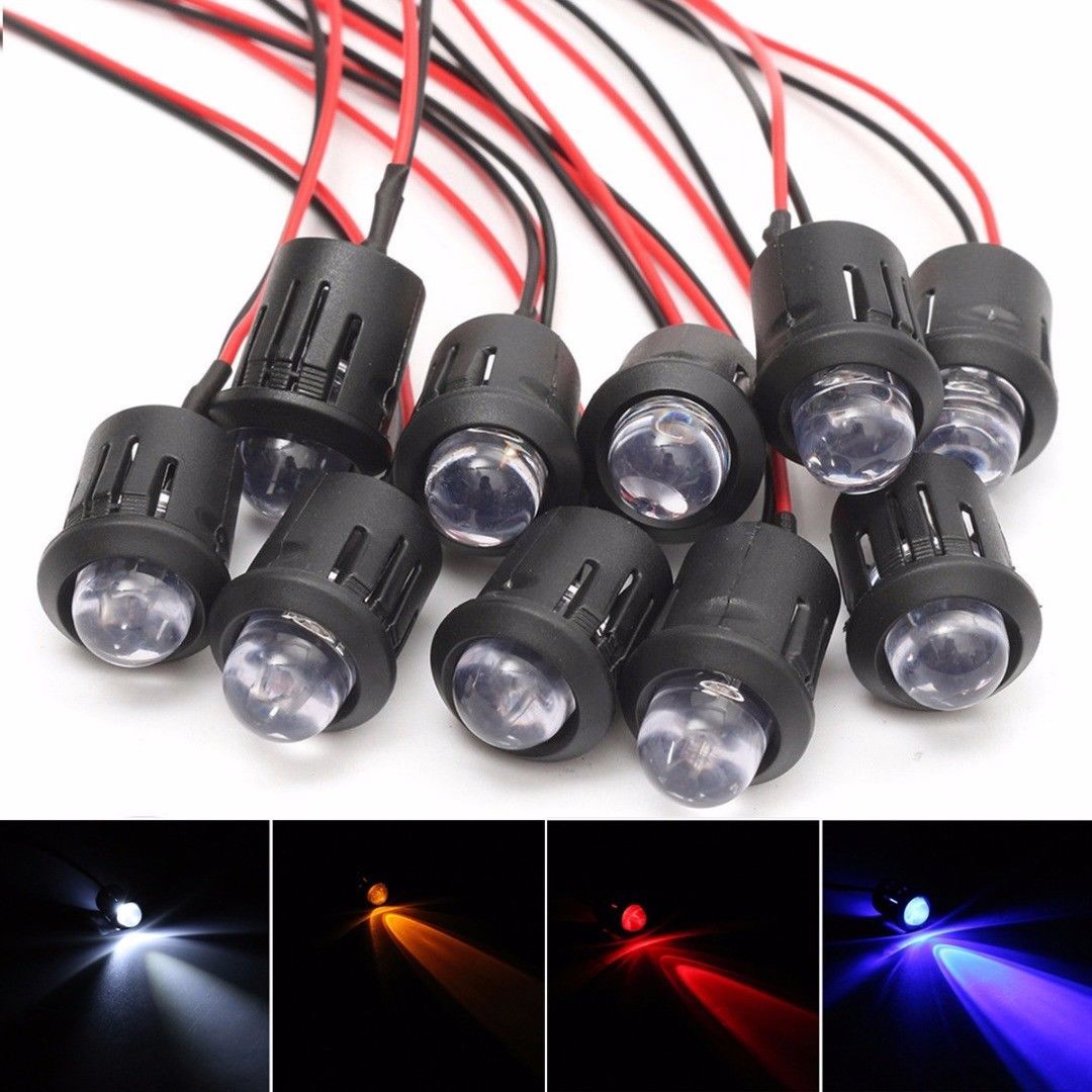 3V 5V 12V 5MM LED Diode Light Clear 20cm Cable Pre-Wired With Plastic Holder