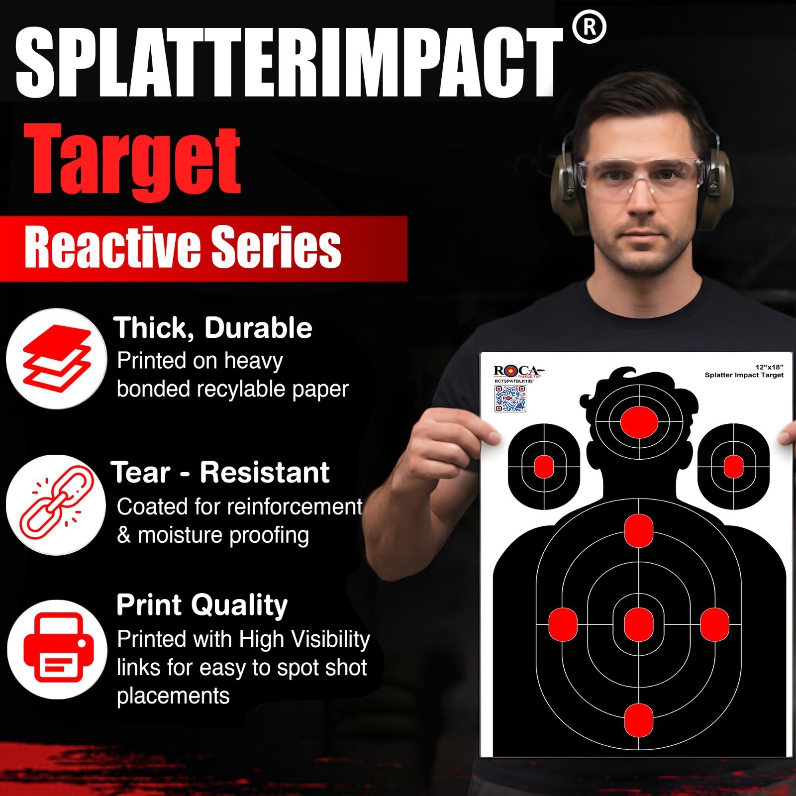 Splatter Target, Reactive Silhouette Impact Target, M 12x18" 10 Pk