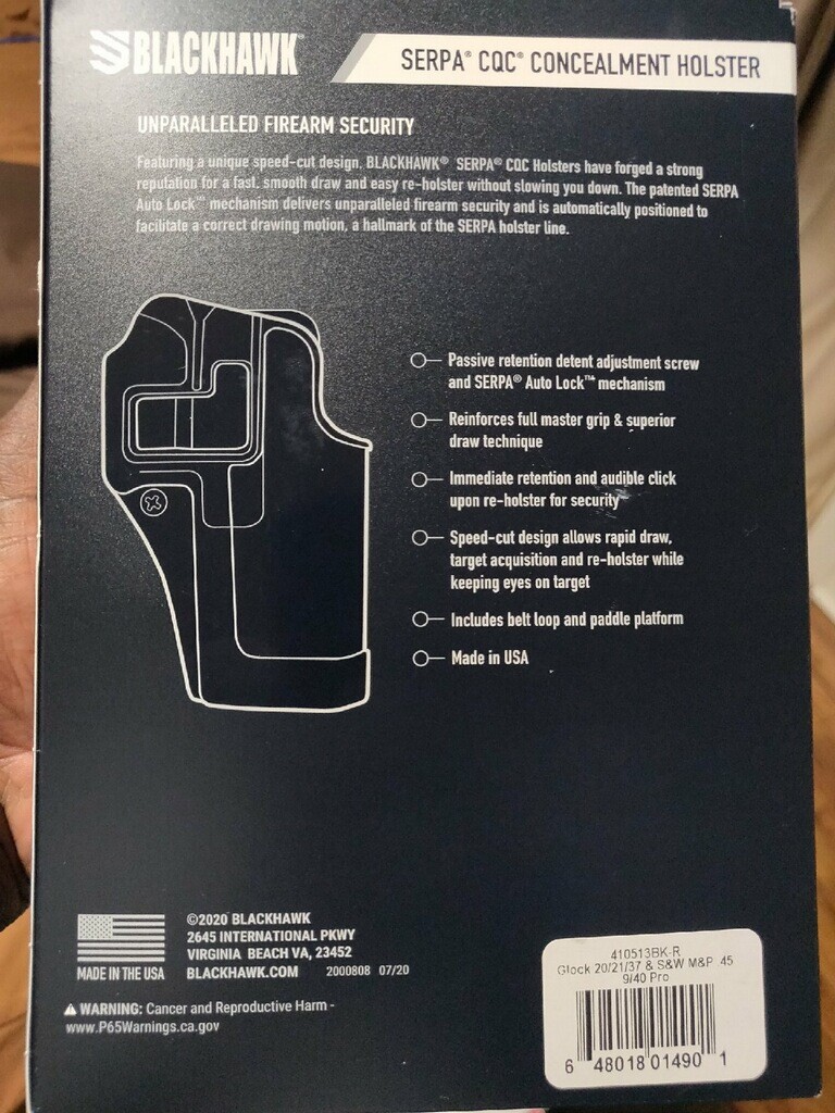 Blackhawk SERPA CQC Paddle Holster RH Black Fits Glock 20 & 21 410013BK-R NEW!
