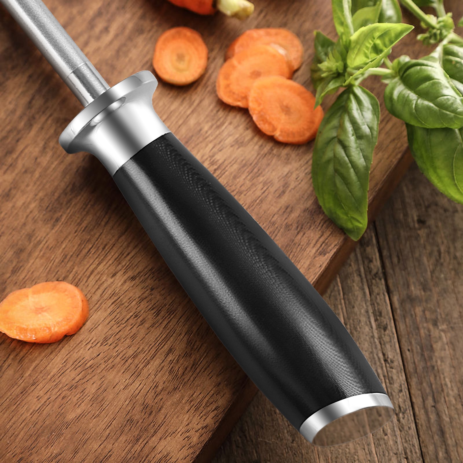 9'' Diamond Sharpener Rod Kitchen Knife Sharpening Stick Fr Damascus Steel Knife