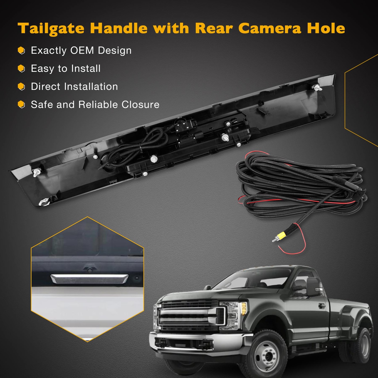 Tailgate Handle w/ Rear Backup Camera & Wiring Harness 2017-20 Ford E-350 F-250