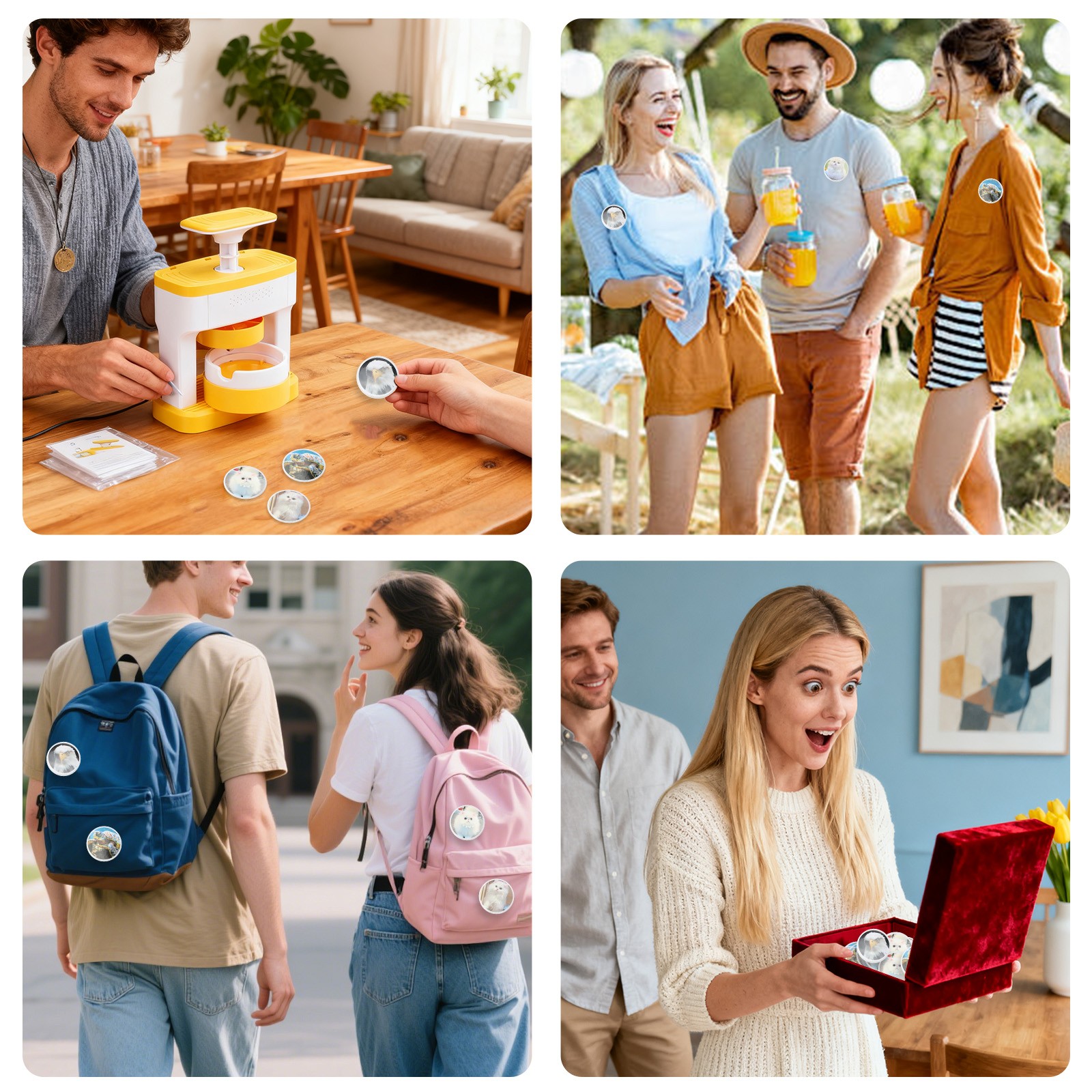 Badge Making Machine Kit 48 Patterns DIY Button Pin Maker w/ Cutter Magic Paper