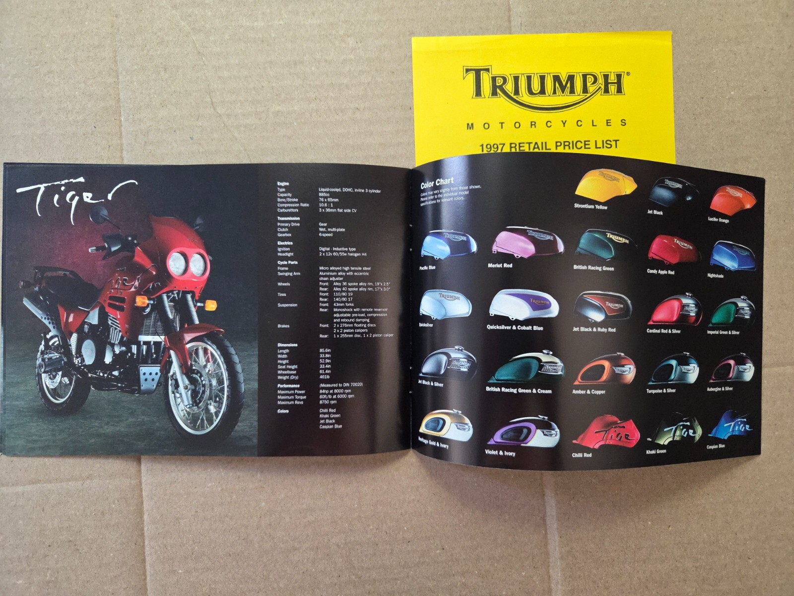 Vintage 1997 Triumph Motorcycle Brochure Daytona Trophy Speed Triple Tiger etc.