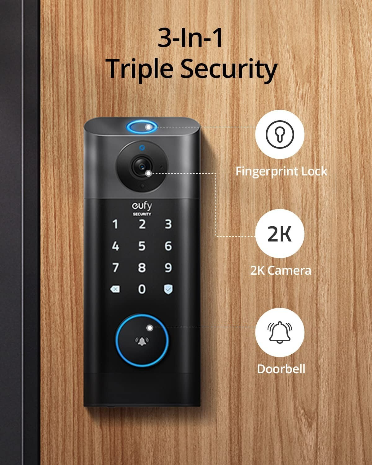 eufy S330 Video Smart Lock Camera Doorbell Fingerprint Keyless Entry Door Lock