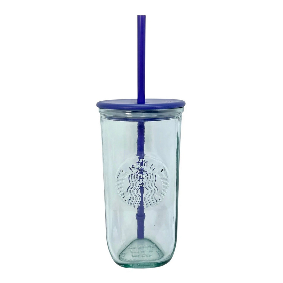 Starbucks Recycled Glass Triangle Bottom Purple Lid Cold Cup Tumbler 16oz Grande