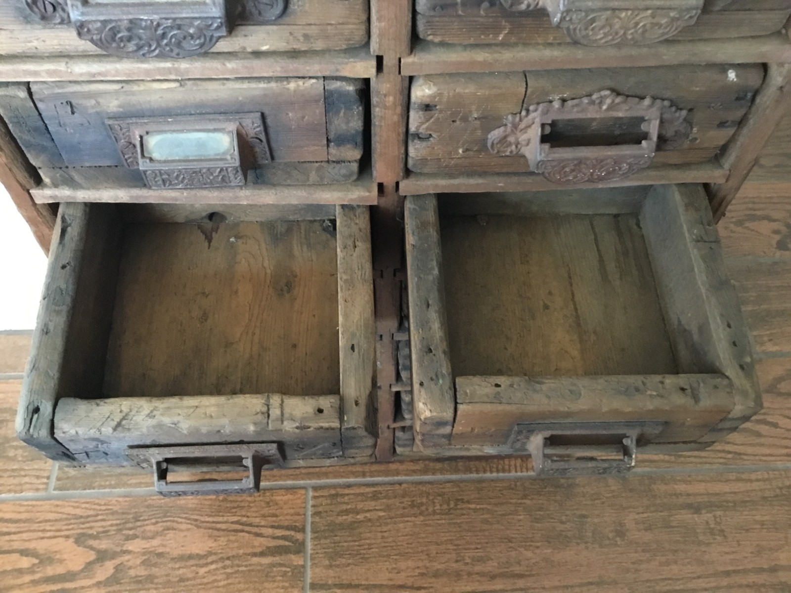 ANTIQUE APOTHECARY / HARDWARE STORE 14 DRAWER WOODEN CABINET "LOOK"