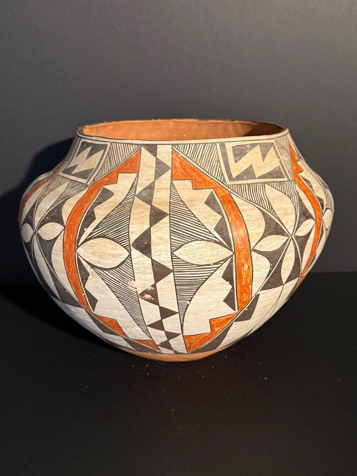 LARGE ACOMA POLYCHROME POTTERY OLLA,BEAUTIFUL PAINT DECORATION,C1900, EXCELLENT!