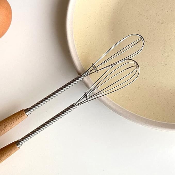 3Pcs Whisk With Solid Wood Handle Kitchen Mini Stainless Steel Egg Beater