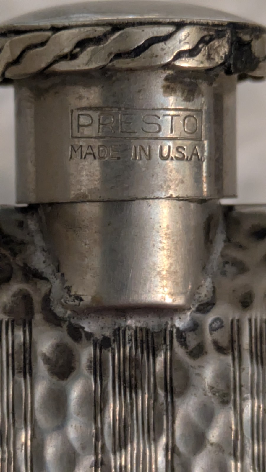 Vintage Presto Flask Hand Hammered Silver Plate with Diamond area for monogram