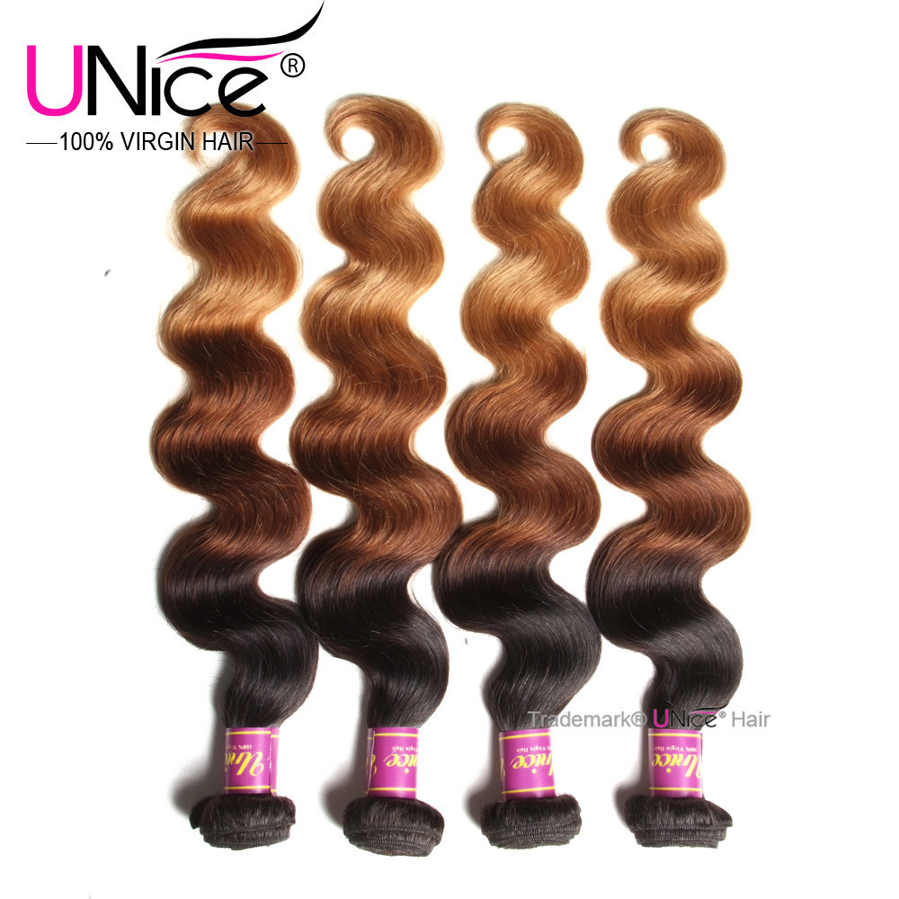 UNice 8A Brazilian Ombre Body Wave Human Hair Bundles Weaves 16"-26" US T1B/4/27