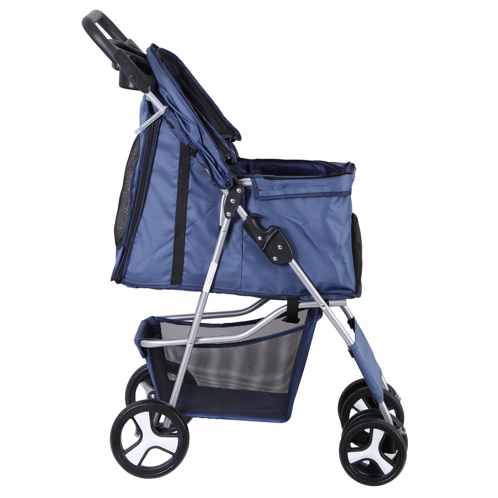 4 Wheels Blue Pet Stroller with Cup Holder, Breathable Mesh for S/M Dog Cat