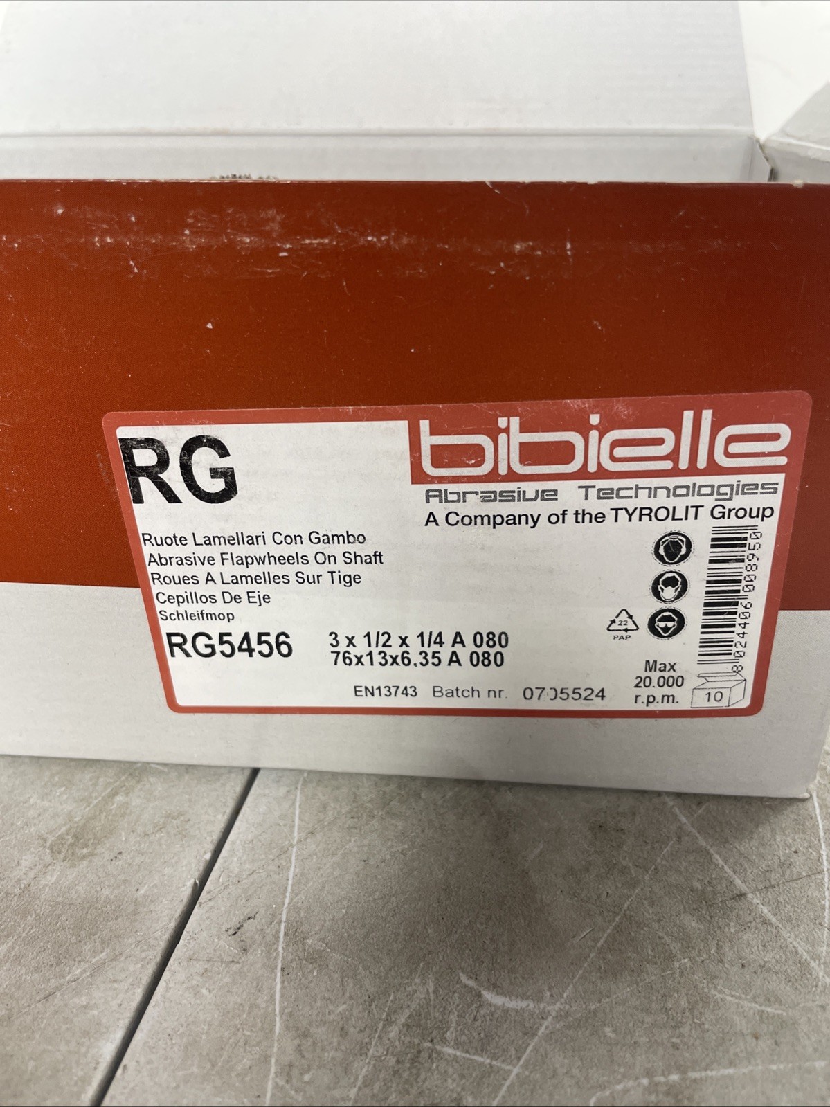 bibielle abrasive technologies rg5456 3x1/2x1/4 A 080 flap disc. 10 Pack