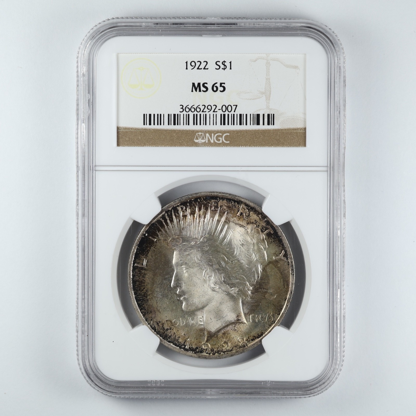 1922 Peace Dollar $1 NGC MS65 Toned