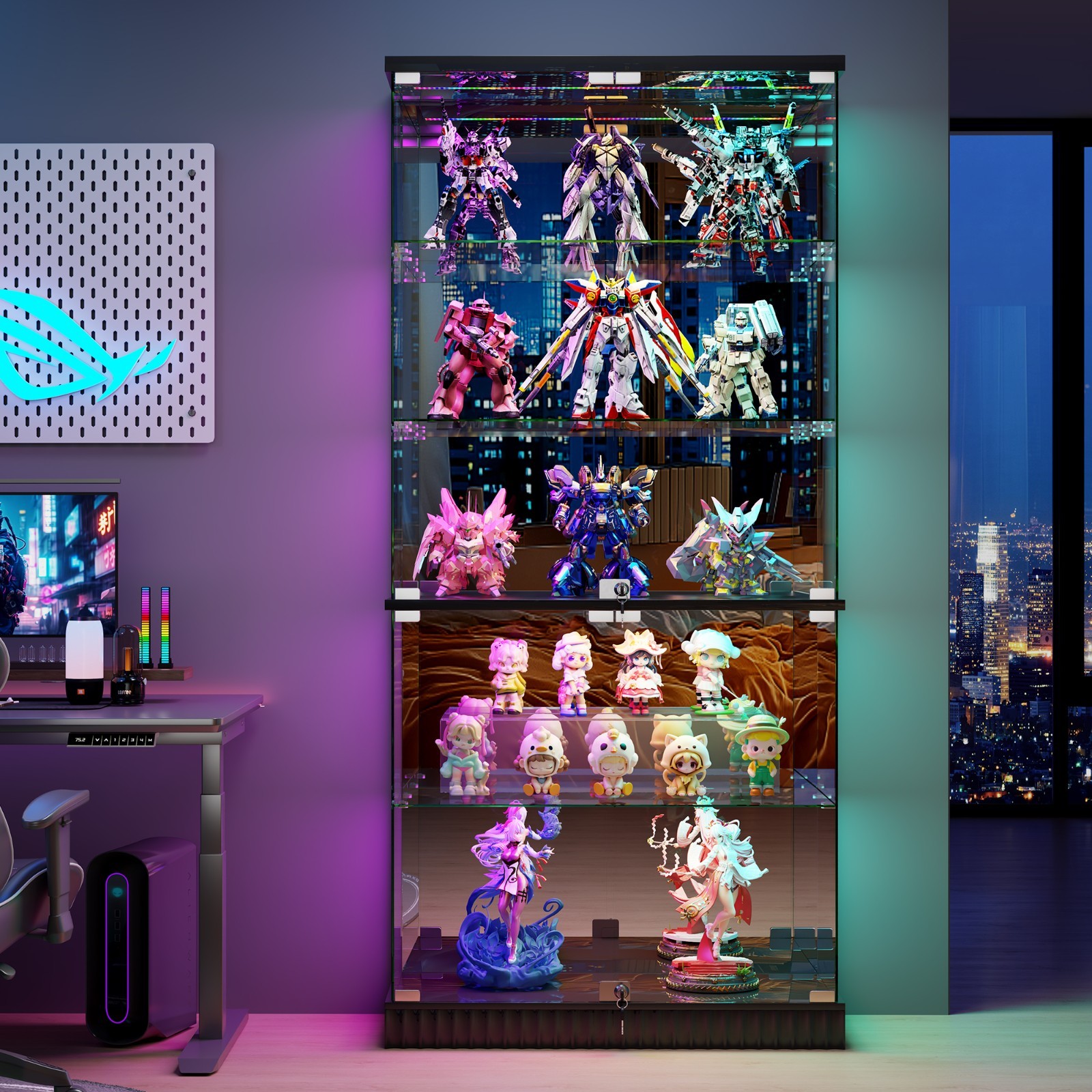 Gurexl Glass Display Cabinet - Curio Cabinets with RGB Lights for Collectibles