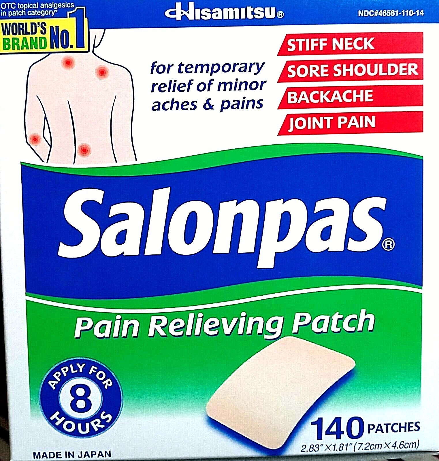Salonpas 140  Pain Relieving Patches External Arthritis Back Relief EXP 11/2027
