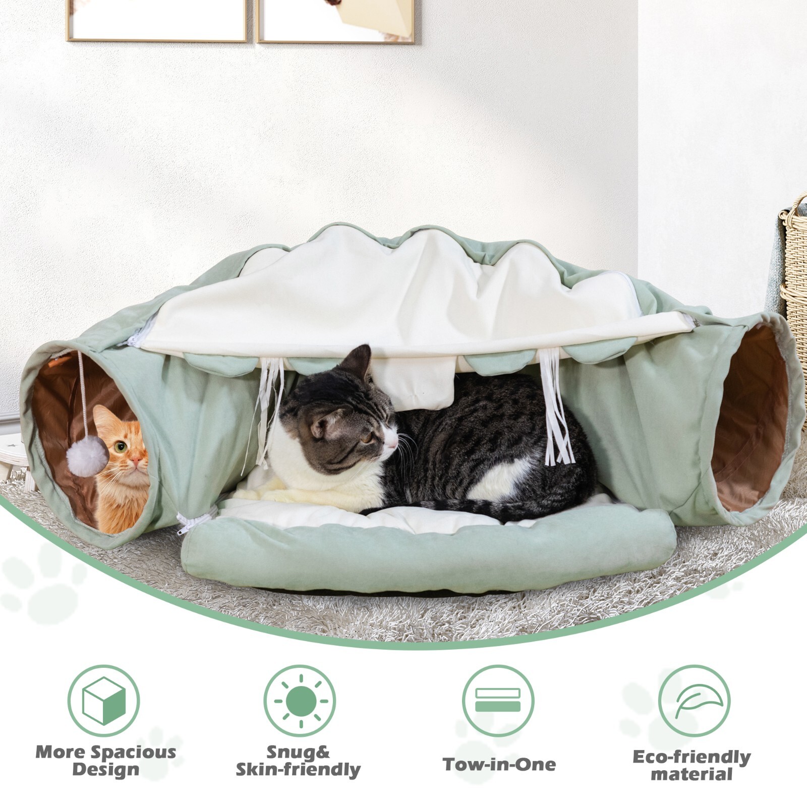 COZIWOW Cat Tunnel Bed 2-in-1 Cat Tunnel for Indoor Cats Collapsible Cat Cave