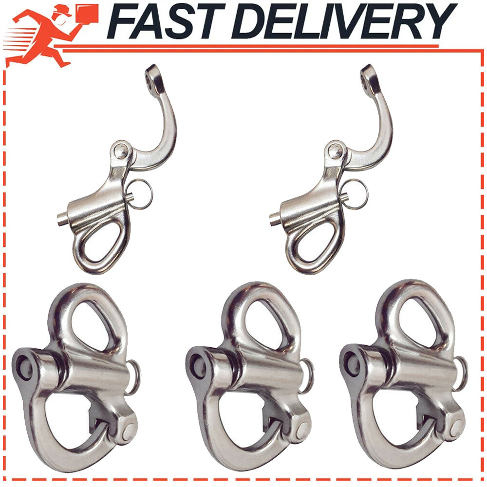 (5-Pack)Stainless Steel Fixed Eye Snap Shackle 2" Sailboat Quick Release Locking