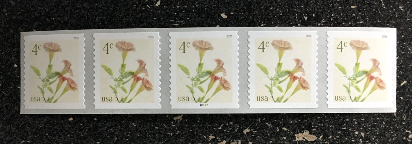2026USA #6045 4c Angel's Trumpets - Plate Number Coil Strip of 5 - PNC Mint