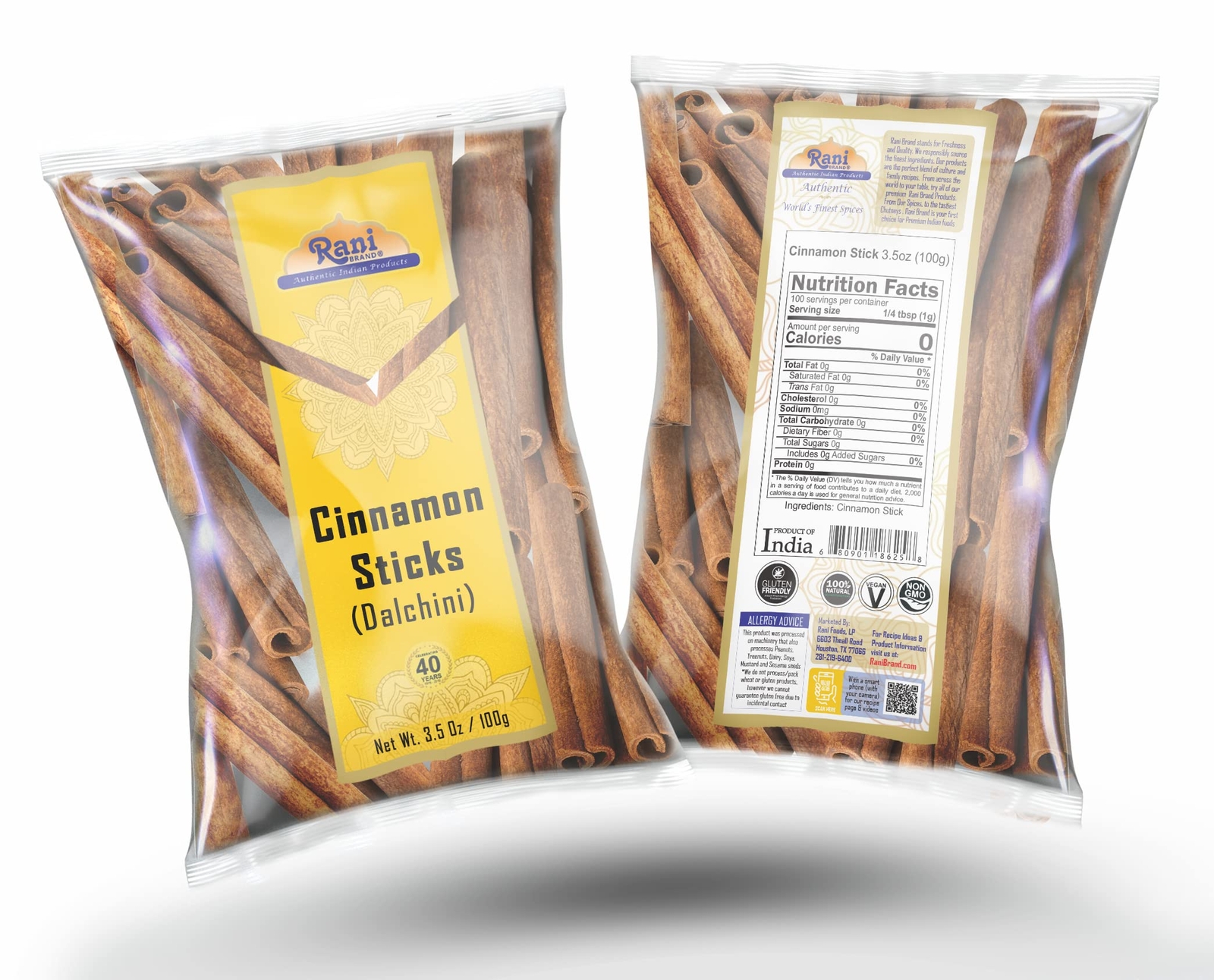 Rani Cinnamon Sticks 3.5oz (100g) ~ 18-22 Sticks 3 Inches in Length Cassia Round