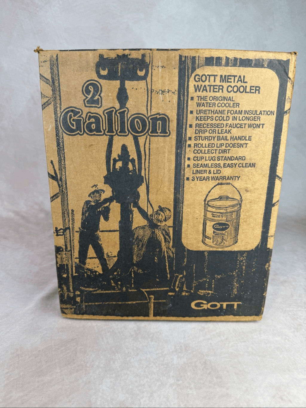 Vintage Gott Galvanized Metal 2 Gallon Water Jug Cooler Silver NOS