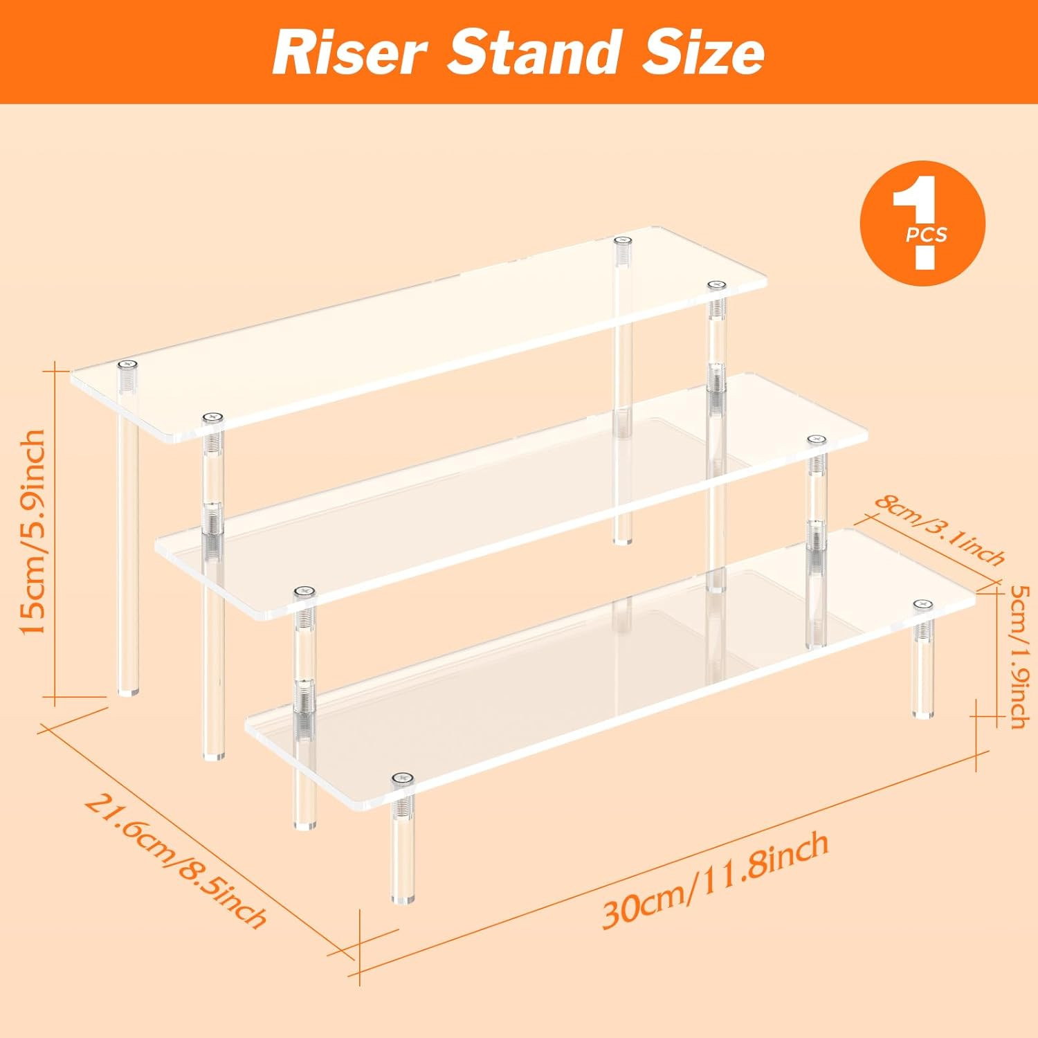 3 Tier Acrylic Display Risers, Large Perfume Organizer Stand, Clear