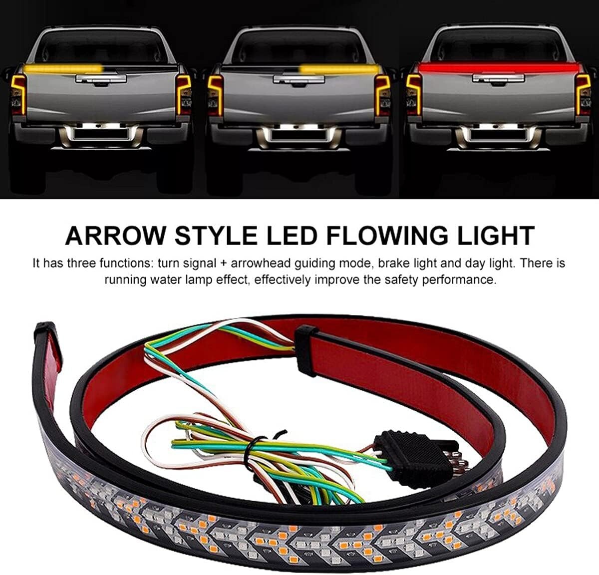 LED Tailgate Light Bar 60" Triple Row 5-Function Strip for Pickup Trailer SUV