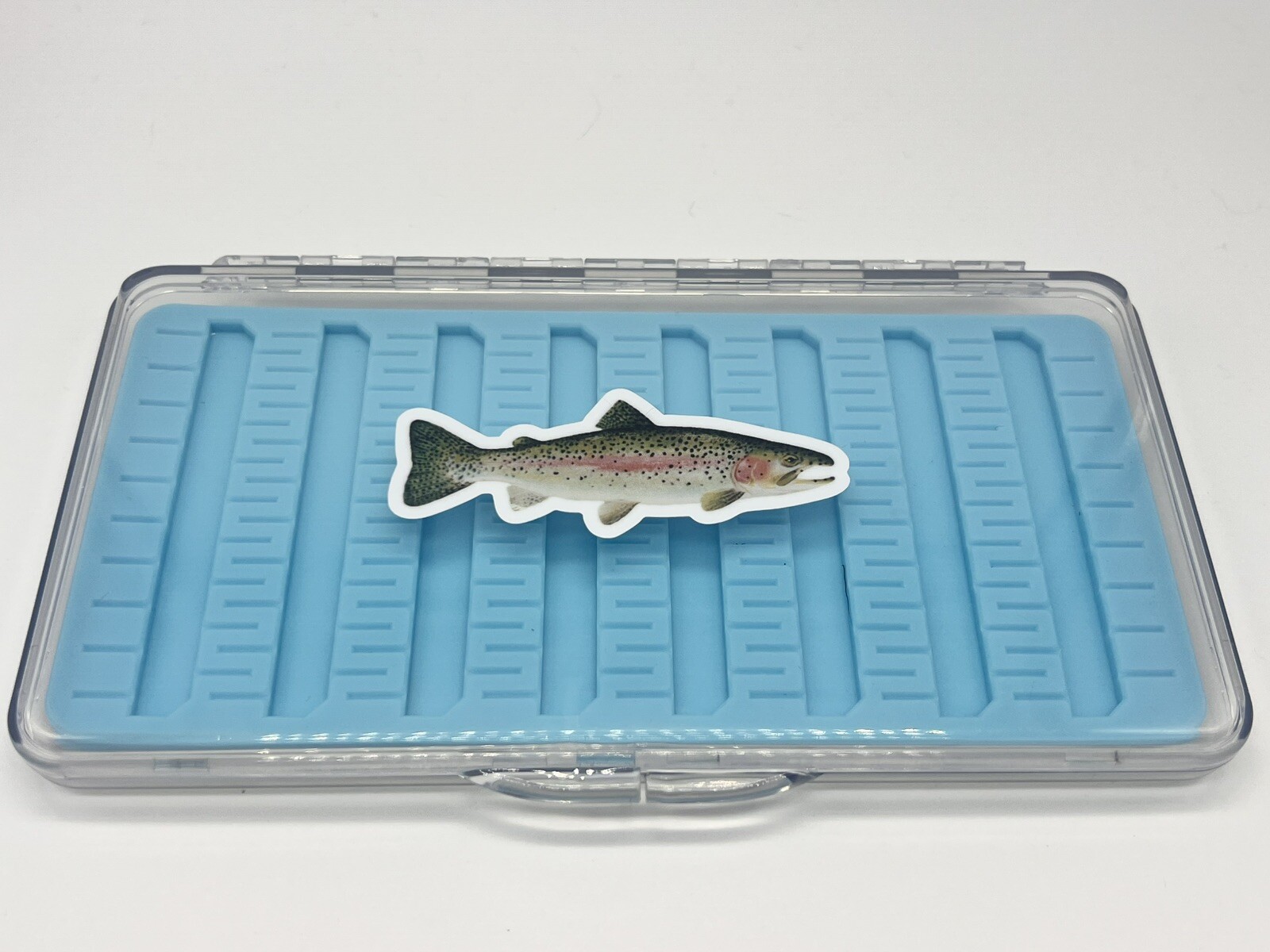 Large Thin Fly Box Silicone Slits, Clear Lid Horizontal or Vertical, Rainbow