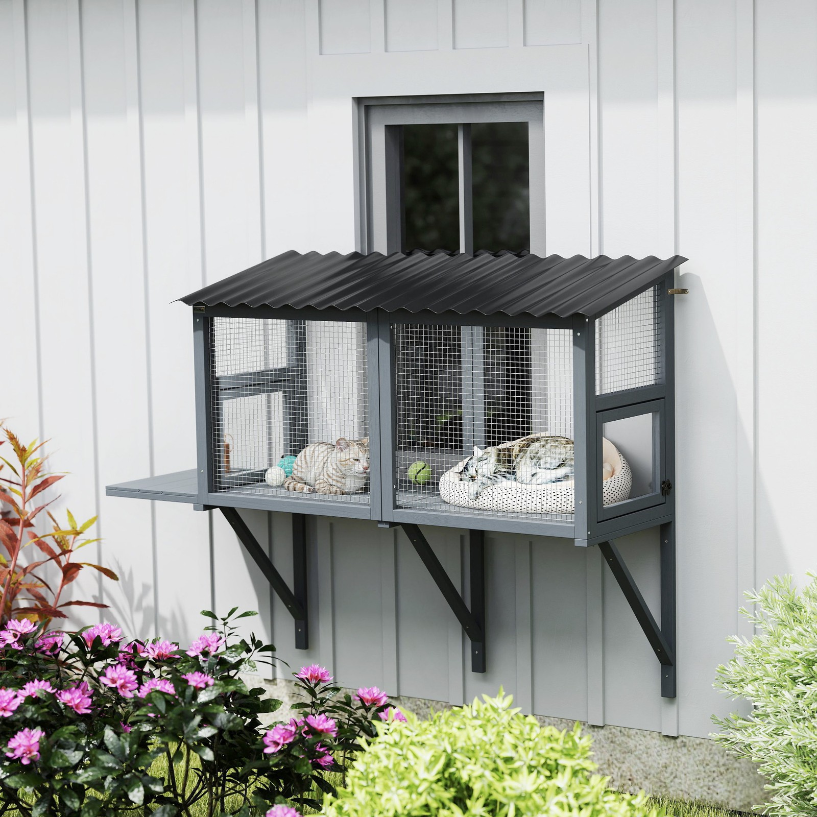 PawHut Outdoor Cat Catio, Cat Enclosure Window Perch with Jumping Platform