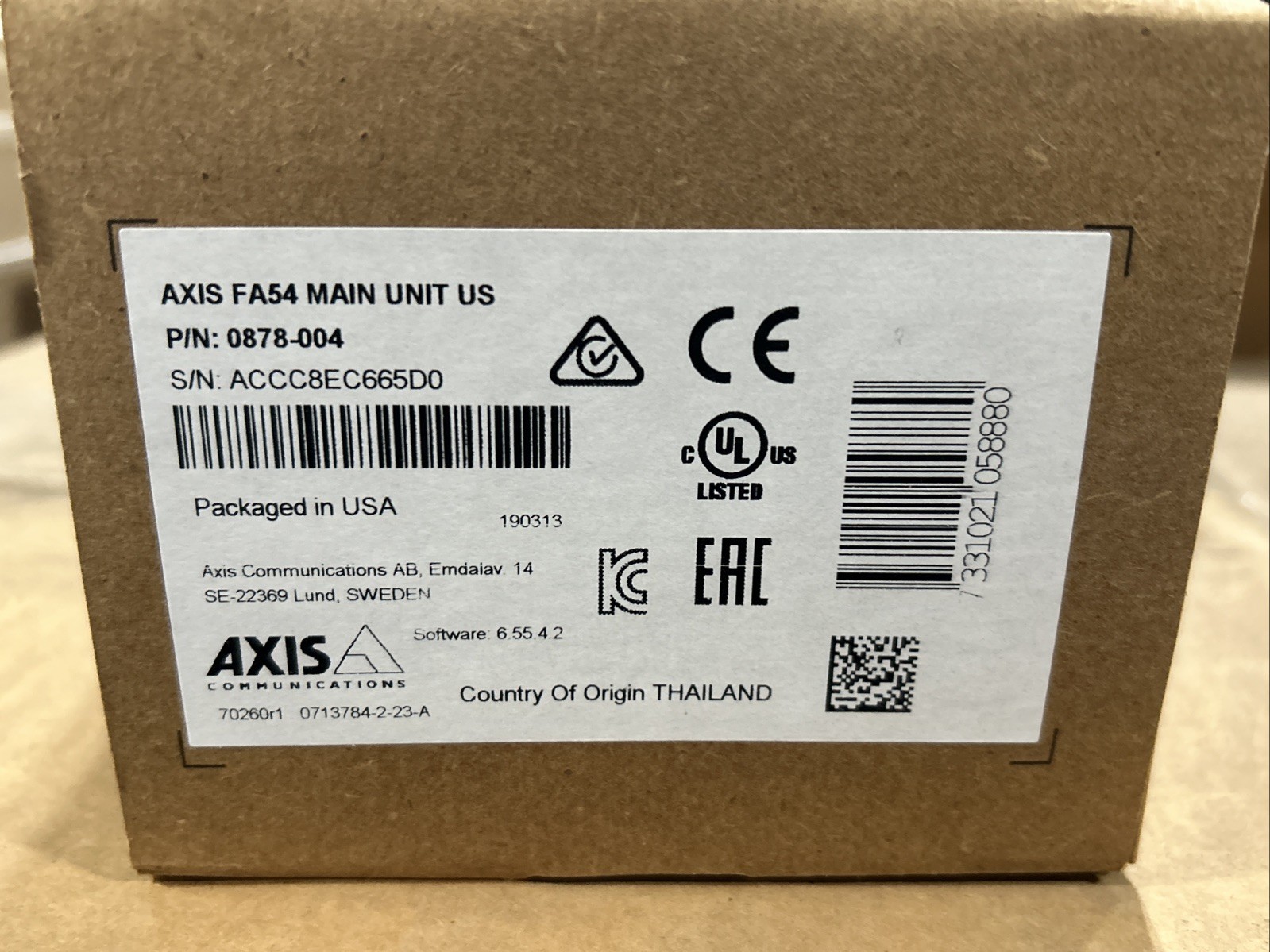 Axis FA54 Main Unit 0878-004 Camera Sensor 4 Channel