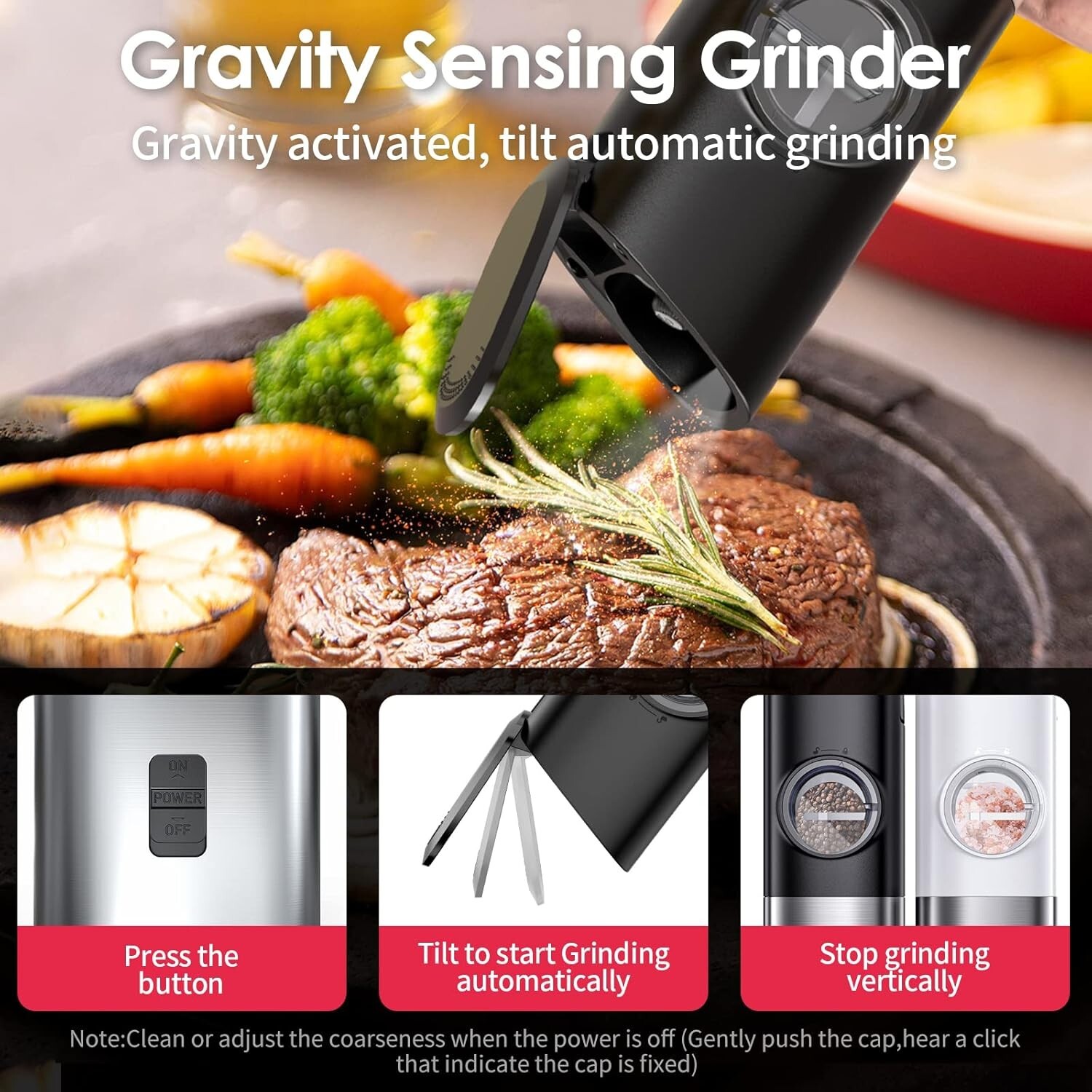 Electric Salt and Pepper Grinder Set, Automatic Gravity Salt and Pepper Grinder