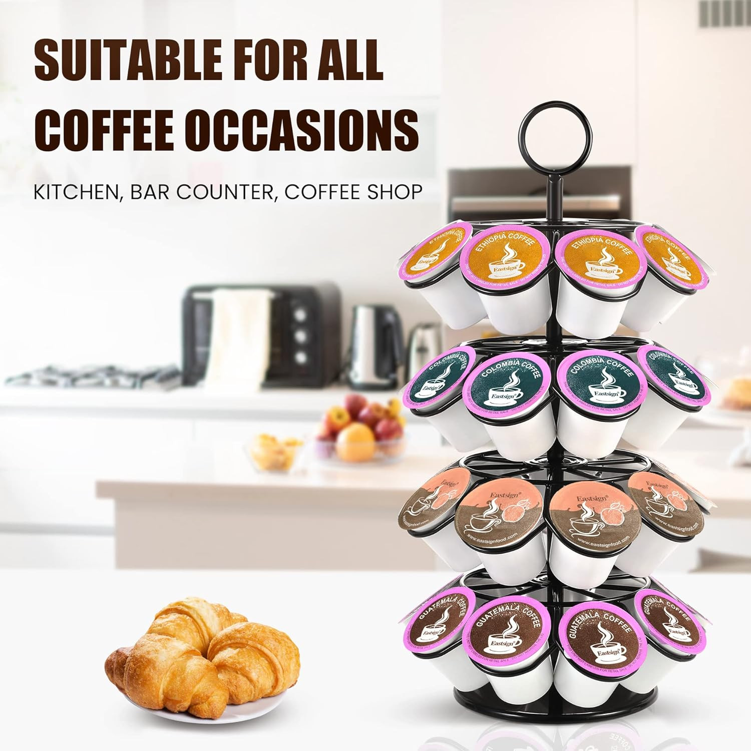 4-Tier K-Cup Holder Compatible with 36 K-Cups, Coffee Pod Carousel Storage Stand