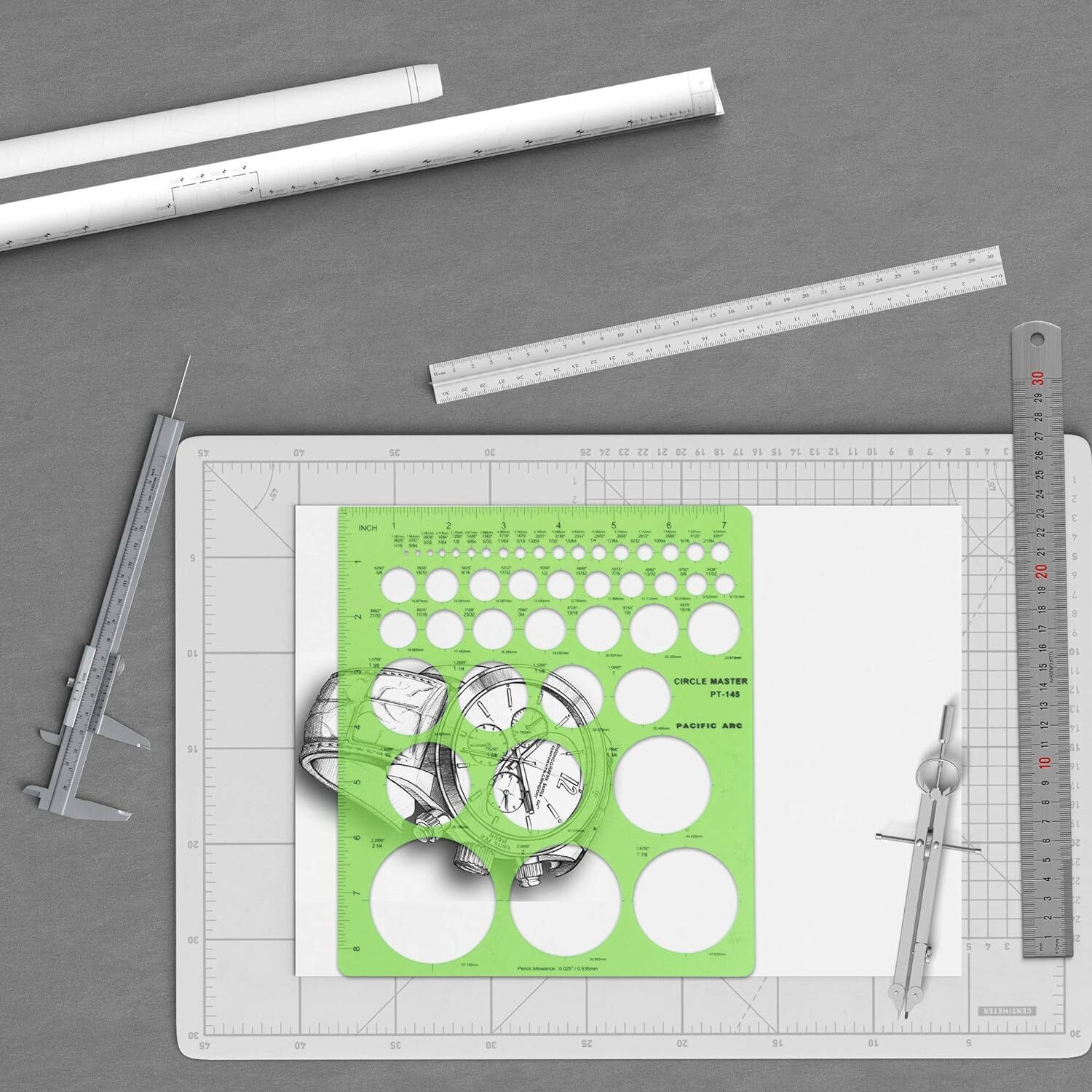 Pacific Arc Professional Circle Guide Template, 45 Circles from 1/16" to 2.25"