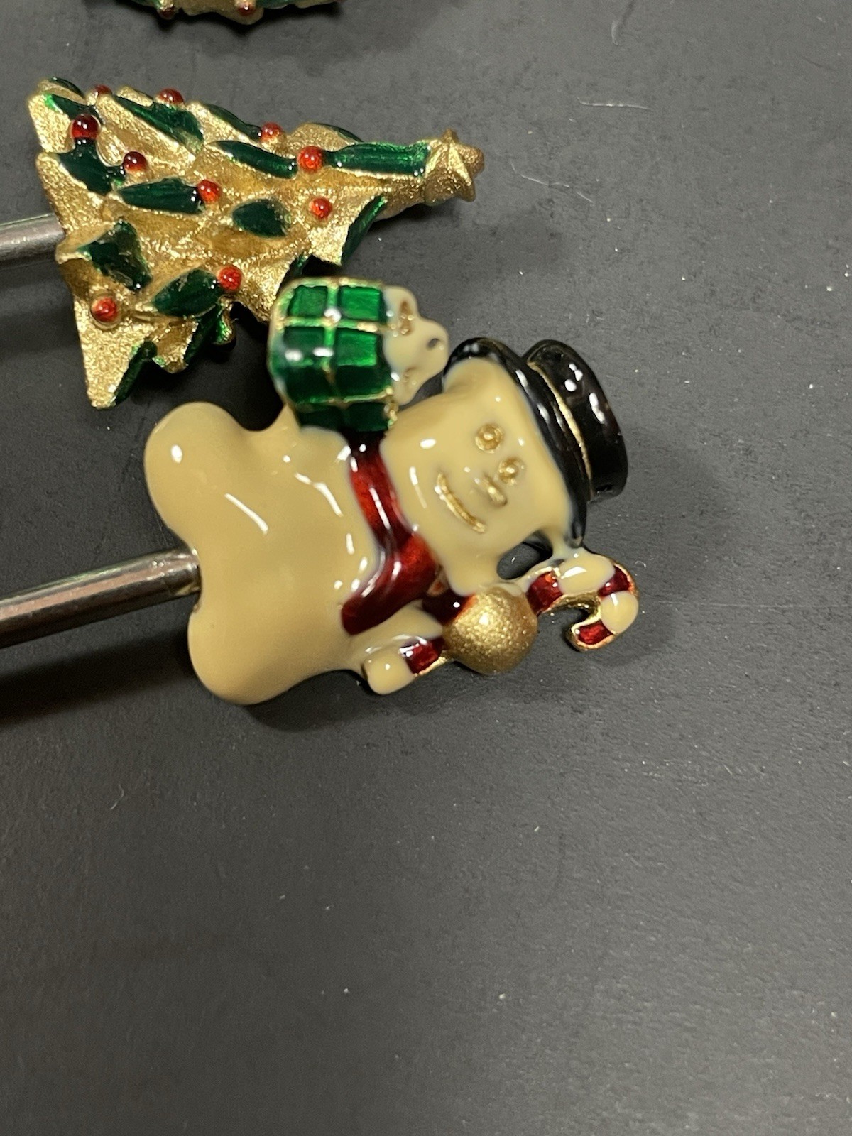 Bejeweled Bombay Christmas Sleigh w Cocktail Picks Forks Enameled In Box