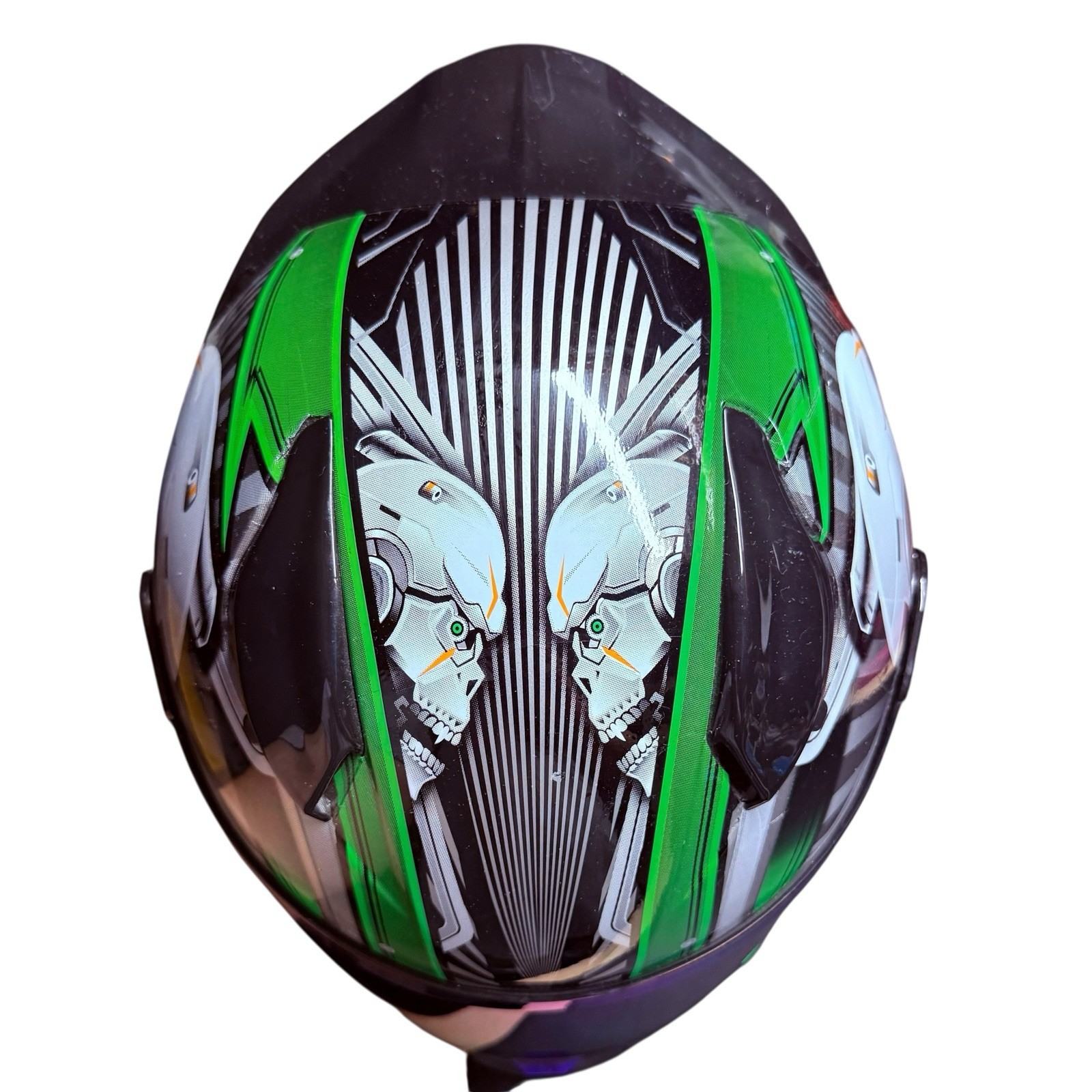 1STORM Motorcycle Bike Full Face Helmet Mechanic Skull Green Large