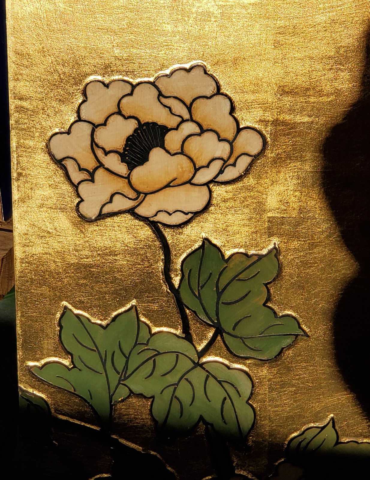 Gold Lacquered Chinese Screen 1960s Excellent Lotus Cranes Doves Flowers !