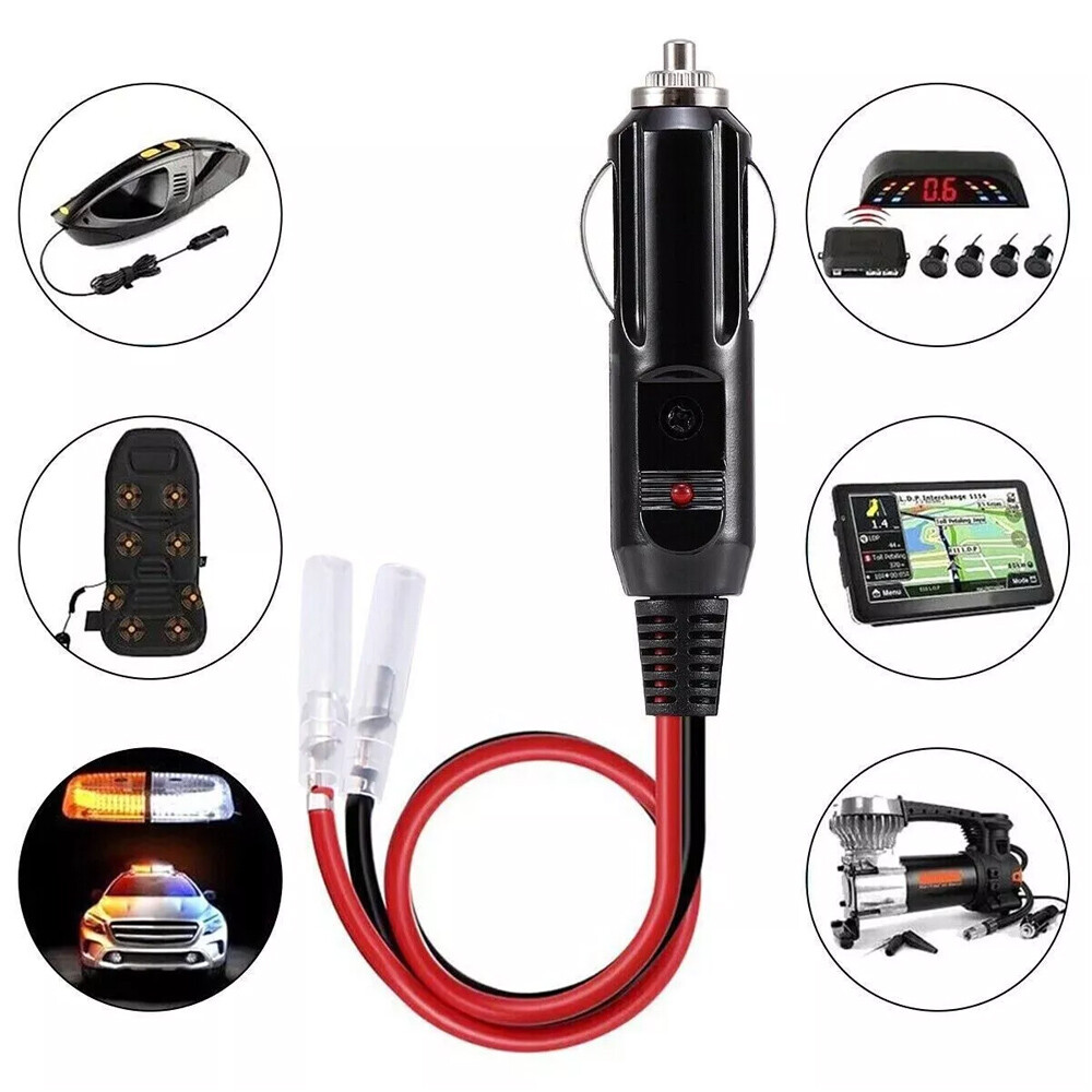 2Pcs Fused Male Car Cigarette Lighter Socket Plug Connector Cable Leads 12V~24V