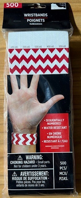 Event wristbands - All Number Sequenced, Choose theme, color & +