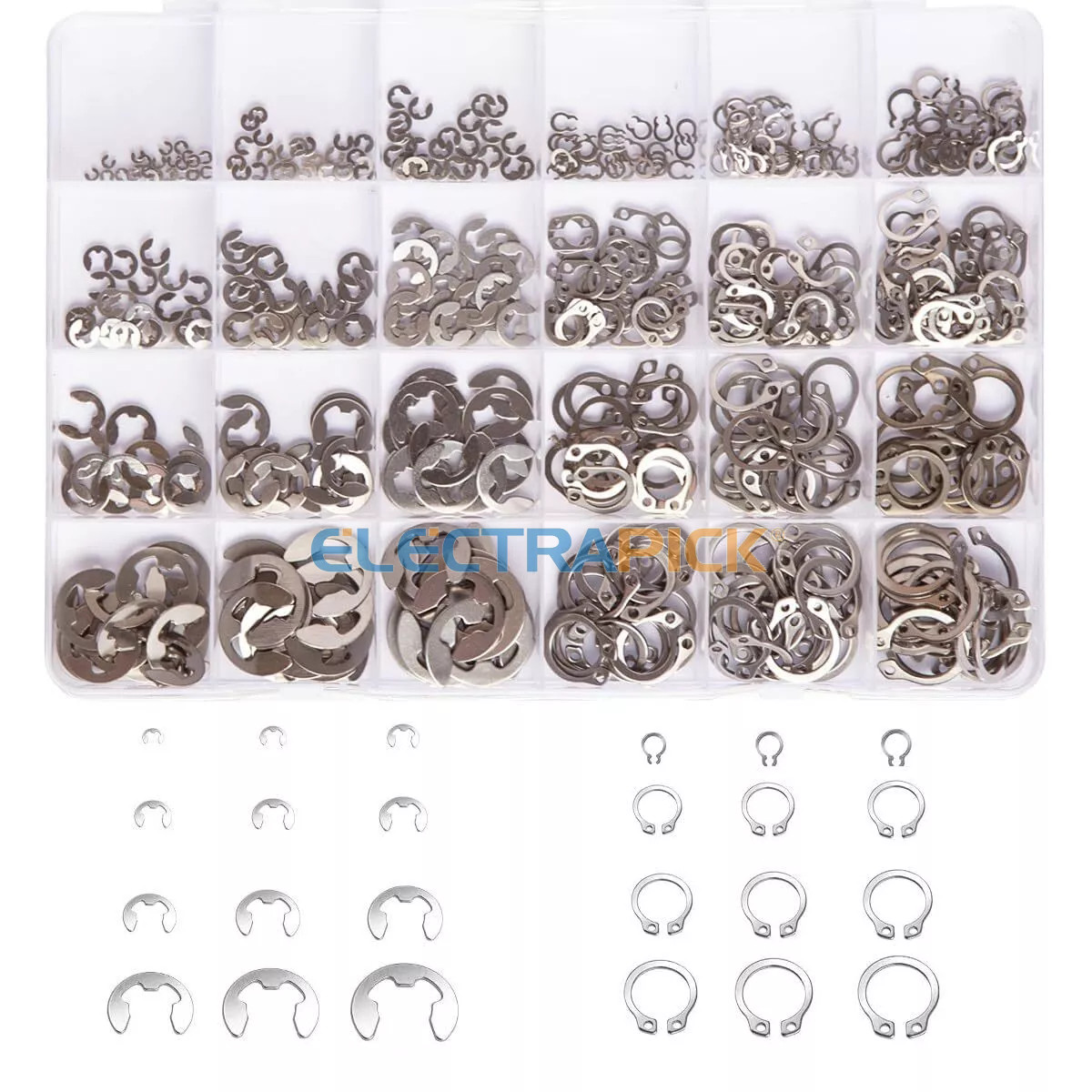 327Pcs Stainless Steel E-Clip C-Clips Circlip Kits Retaining Ring Assortment Set