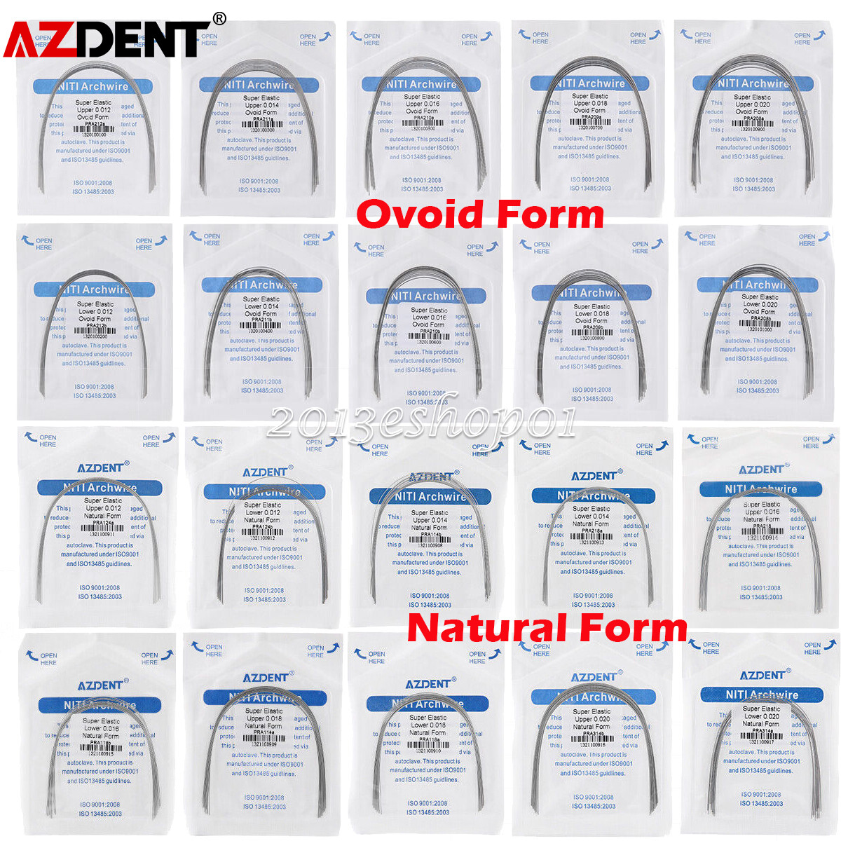 AZDENT Dental Orthodontic Super Elastic Niti Round Arch Wires Ovoid/Nature Form