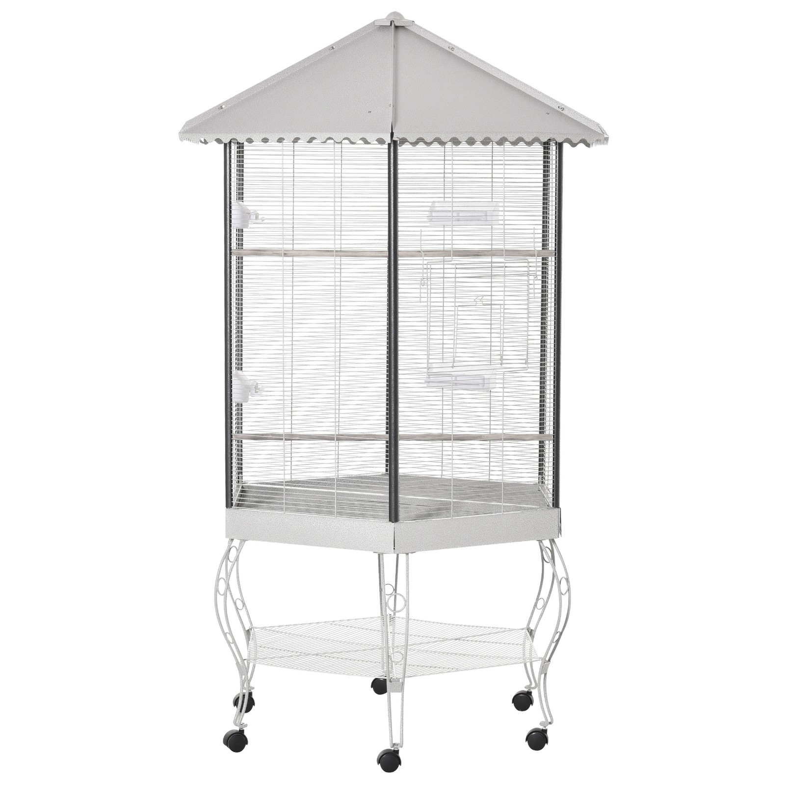 77" Metal Canopy Aviary Flight Bird Cage with Storage for Cockatiel Parrot Large