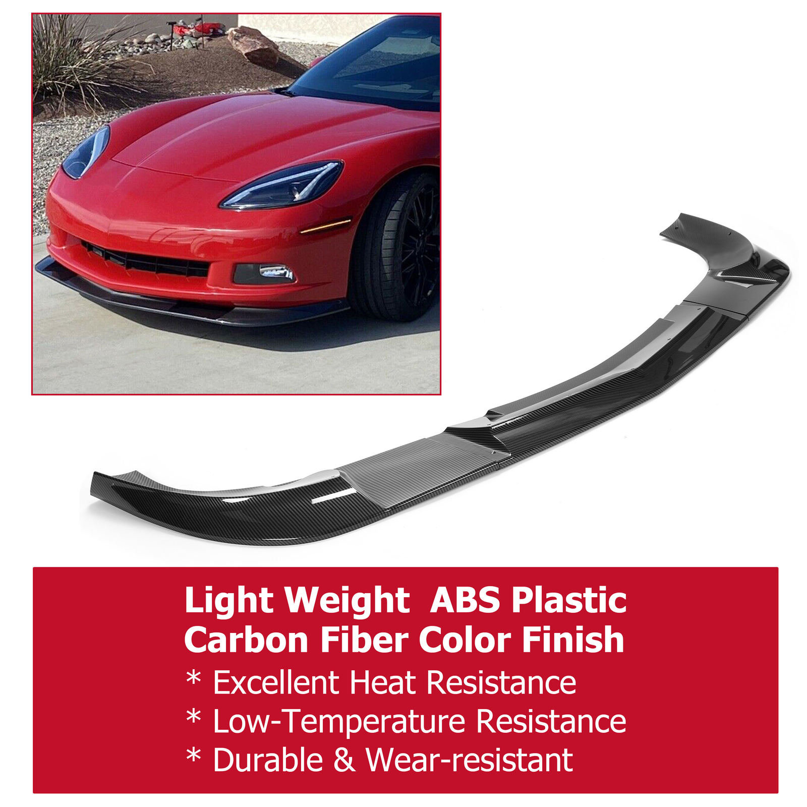 HECASA For 05-13 Corvette C6 Base Front Lip Splitter ZR1 Style Carbon Fiber Look