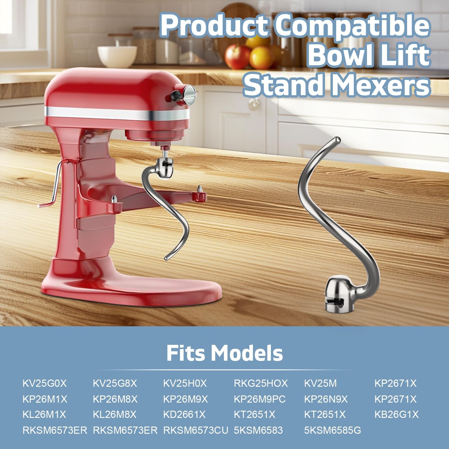 Stainless Steel Dough Hook for KitchenAid 5QT-6QT Bowl-Lift Stand Mixers, Fit...