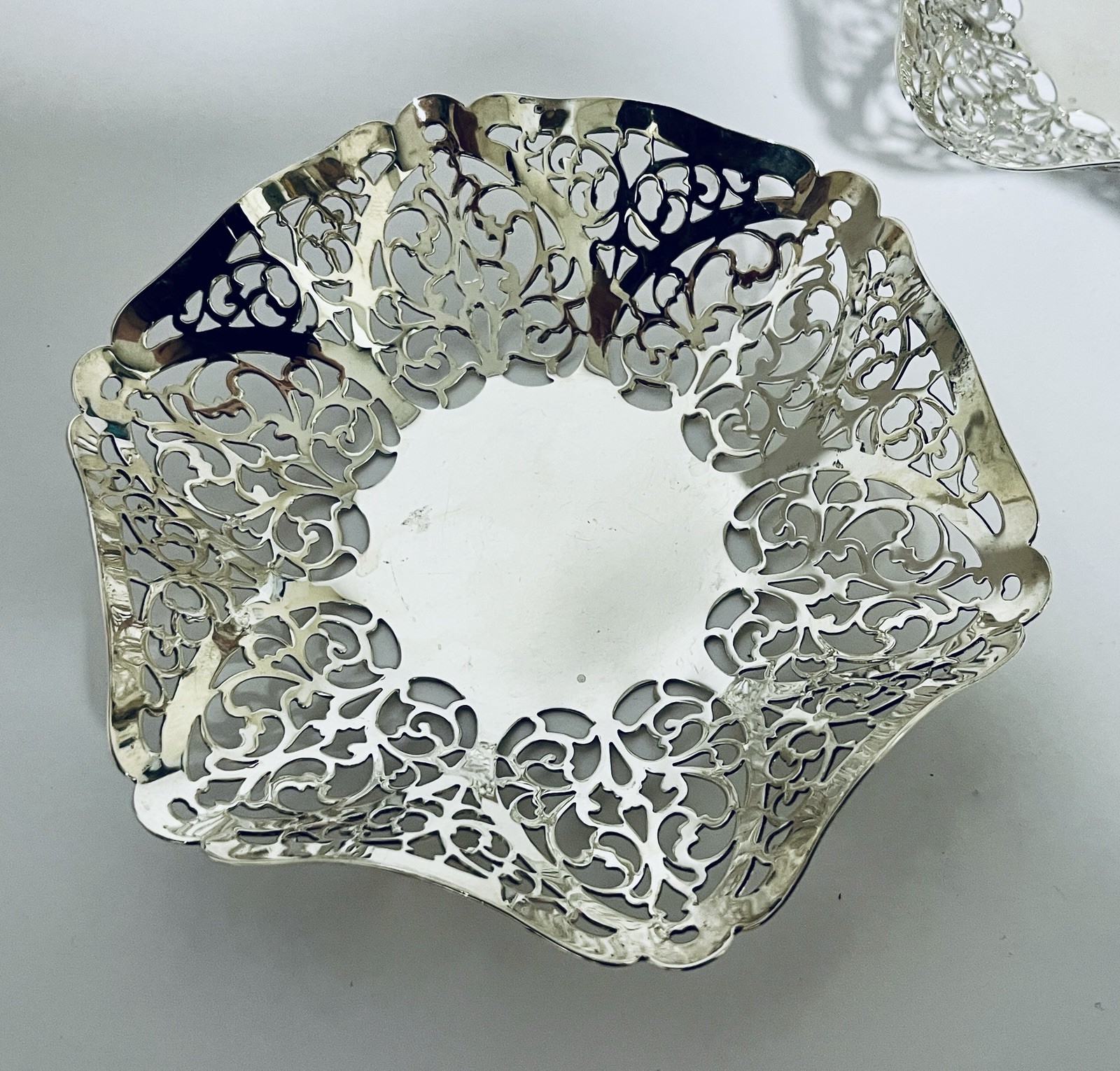 Matching Pair Antique Vintage Solid Sterling Silver Bonbon Dishes / Bowls