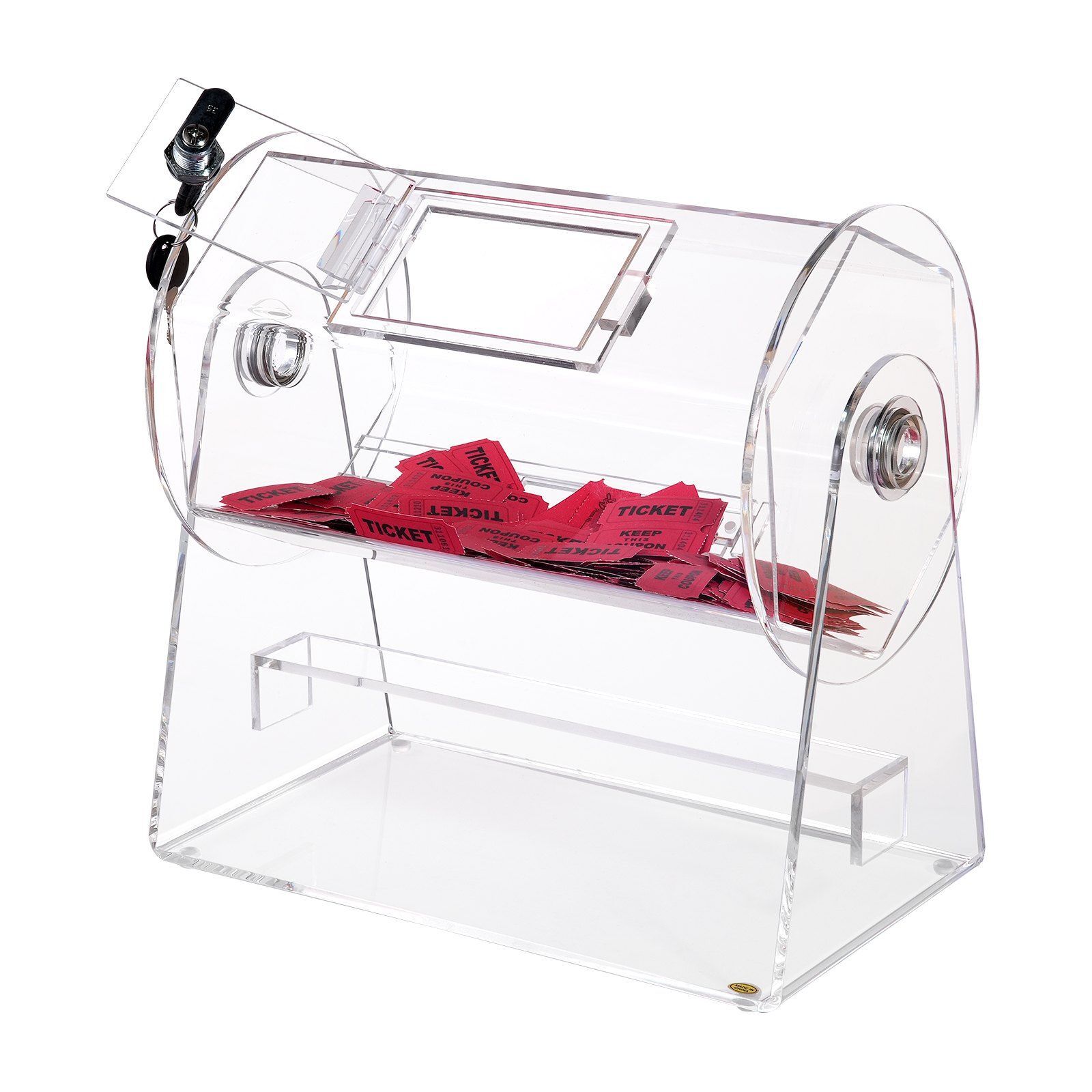Acrylic Raffle Drum Raffle Ticket Spinning Cage w/2 Keys for Lottery Games Bingo
