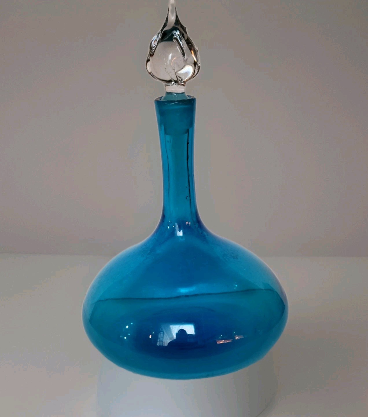 Vintage MCM Blenko Turquoise Blue Peacock Decanter WithStopper 9"