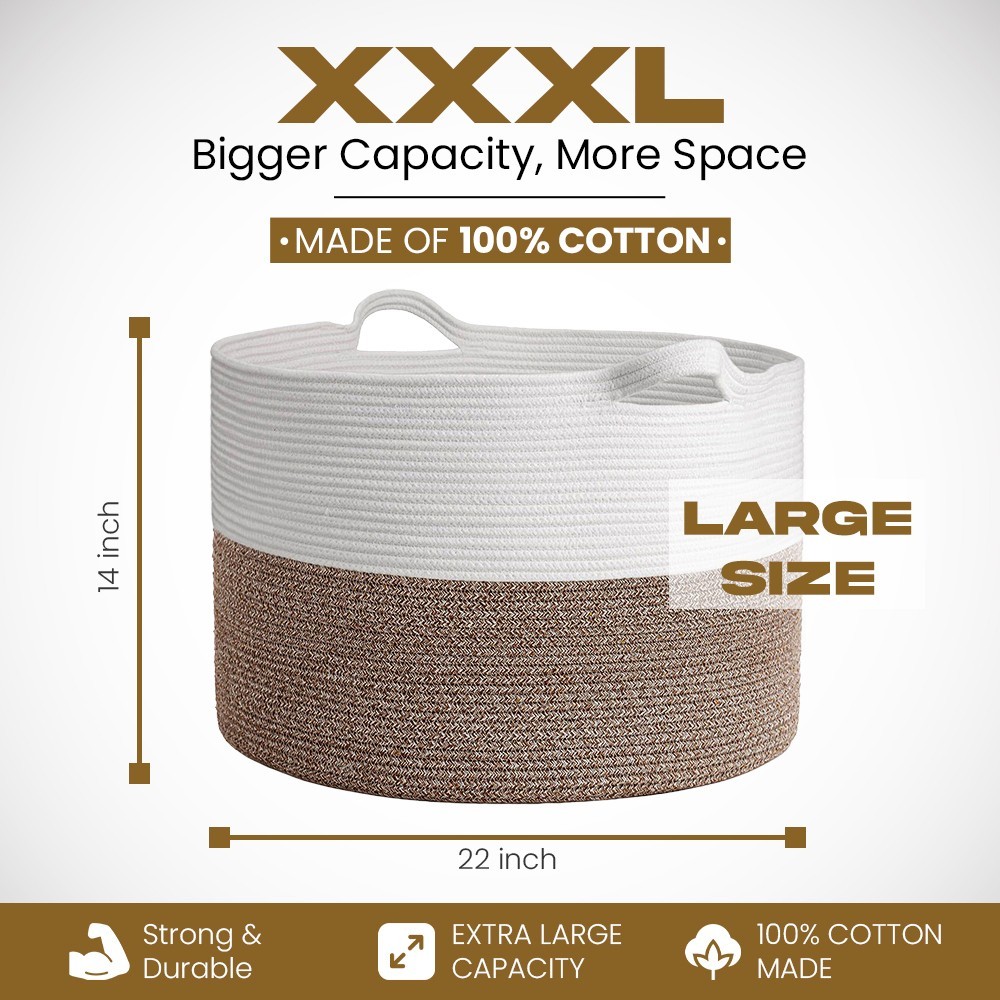 Large Blanket Basket 22 x 14 in Cotton Rope Storage Basket