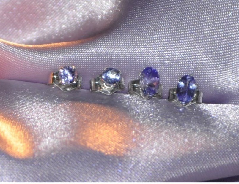 TWO PAIRS OF  PETITE TANZANITE EARRINGS  5mm X 3mm OVAL & 3mm  ROUND