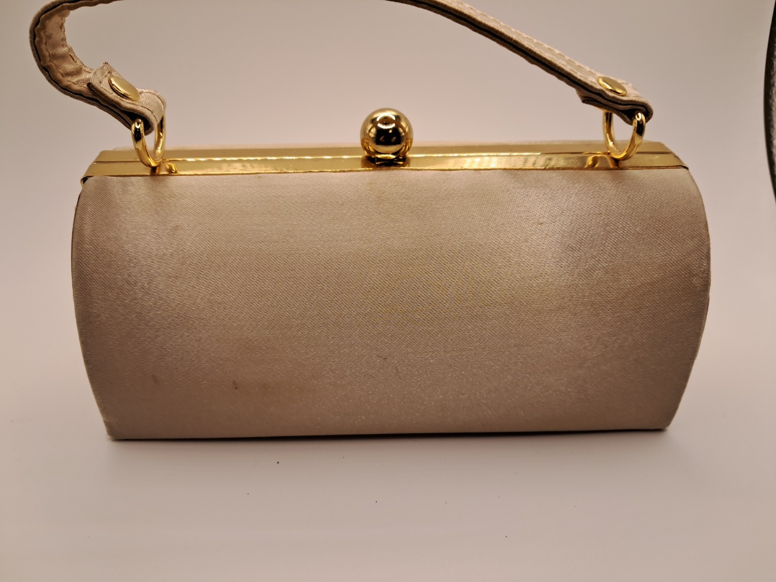 Vintage Jessica McClintock Satin Evening Clutch Bag Champagne Gold Frame Bridal